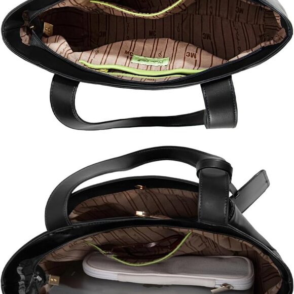 Women’s Vegan Leather Work Tote Bag with Zip Compartments and Shoulder Strap - Picture 4 of 7